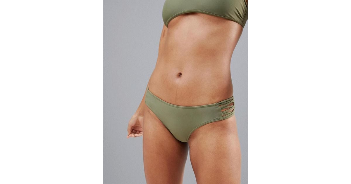 Hollister Bikini Bottom With Strappy Sides In Olive in Green