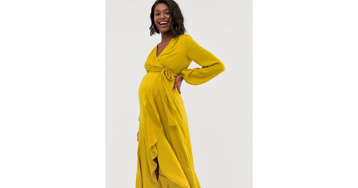 yellow wrap dress midi