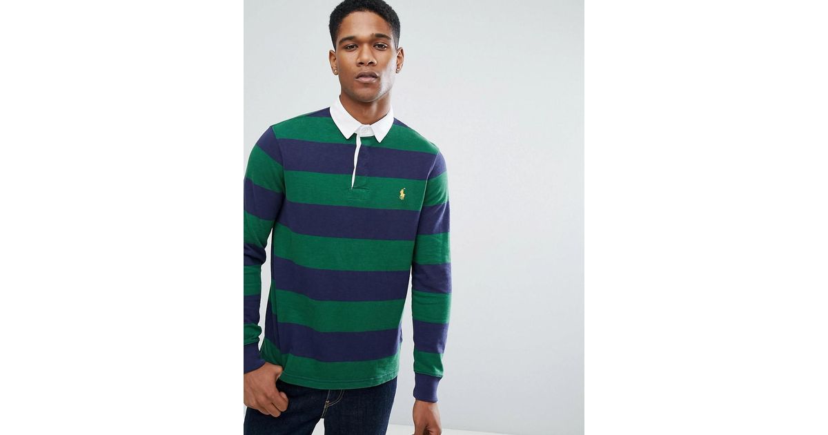 Green Slim Fit Sleeve In Men Polo Rugby Custom Ralph Stripe Long Lauren For 80vNnmw