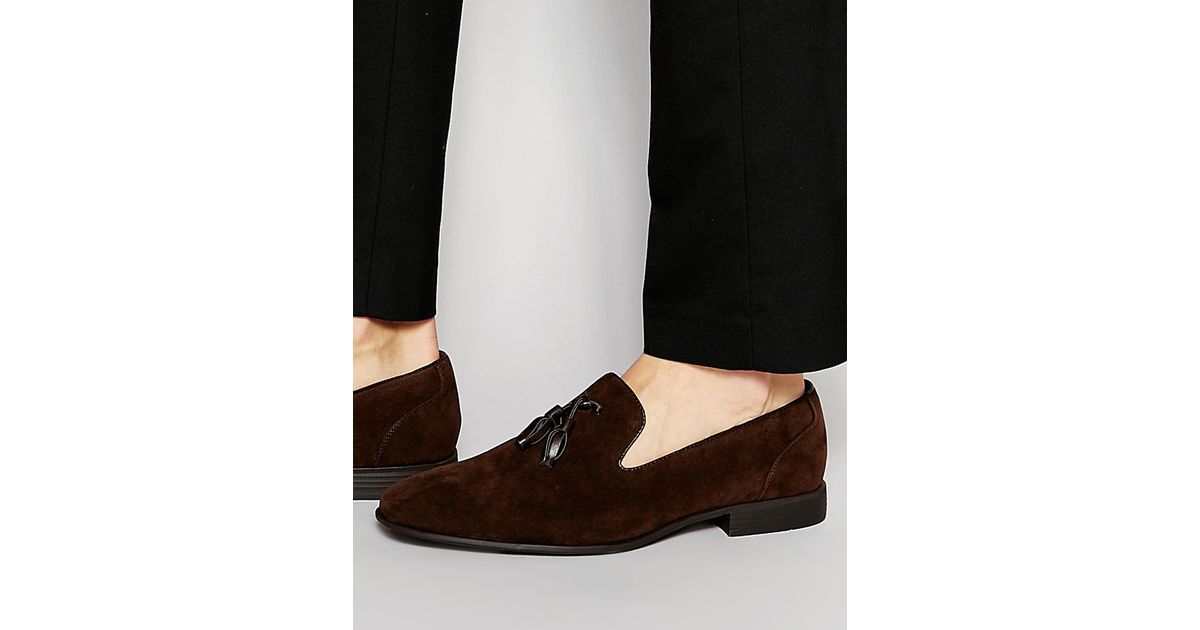Asos Leather Tassel Loafers In Brown Faux Suede For Men Lyst 2822