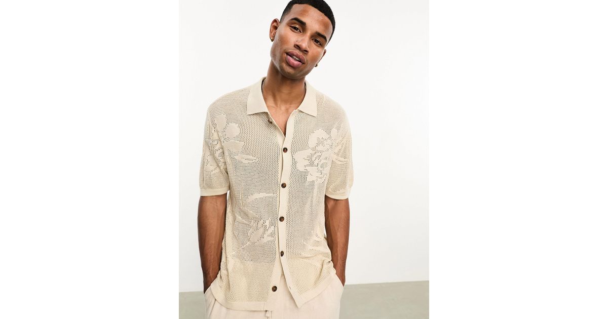 Bershka Floral Knit Shirt in Natural for Men | Lyst