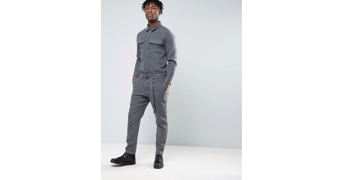 ASOS Smart Wool Look Boiler Suit In Charcoal in Gray for Men Lyst