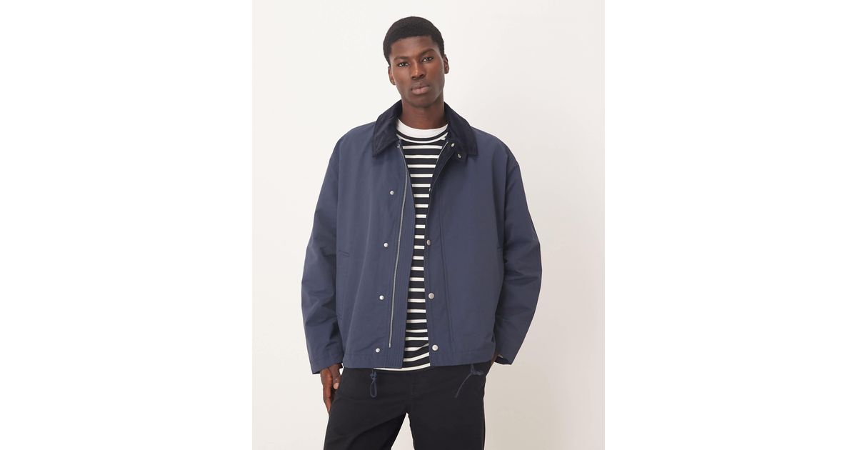 ASOS Harrington Jacket With Cord Collar in Blue for Men | Lyst