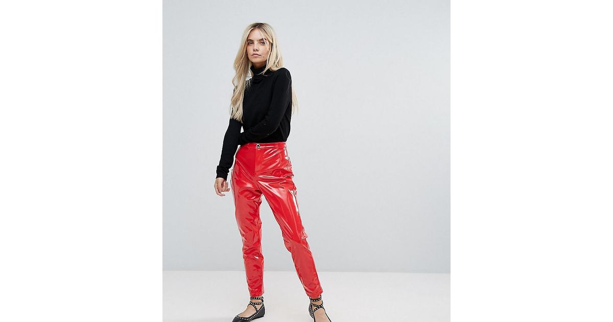 Miss Selfridge Vinyl Pants in Red | Lyst