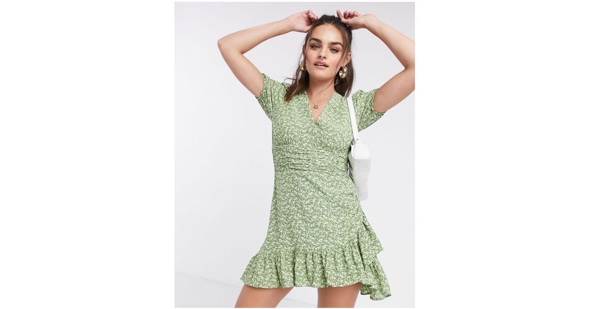 Stradivarius Mini Dress With Frill in Green | Lyst UK Stradivarius Mini Dress With Frill in Green | Lyst UK
