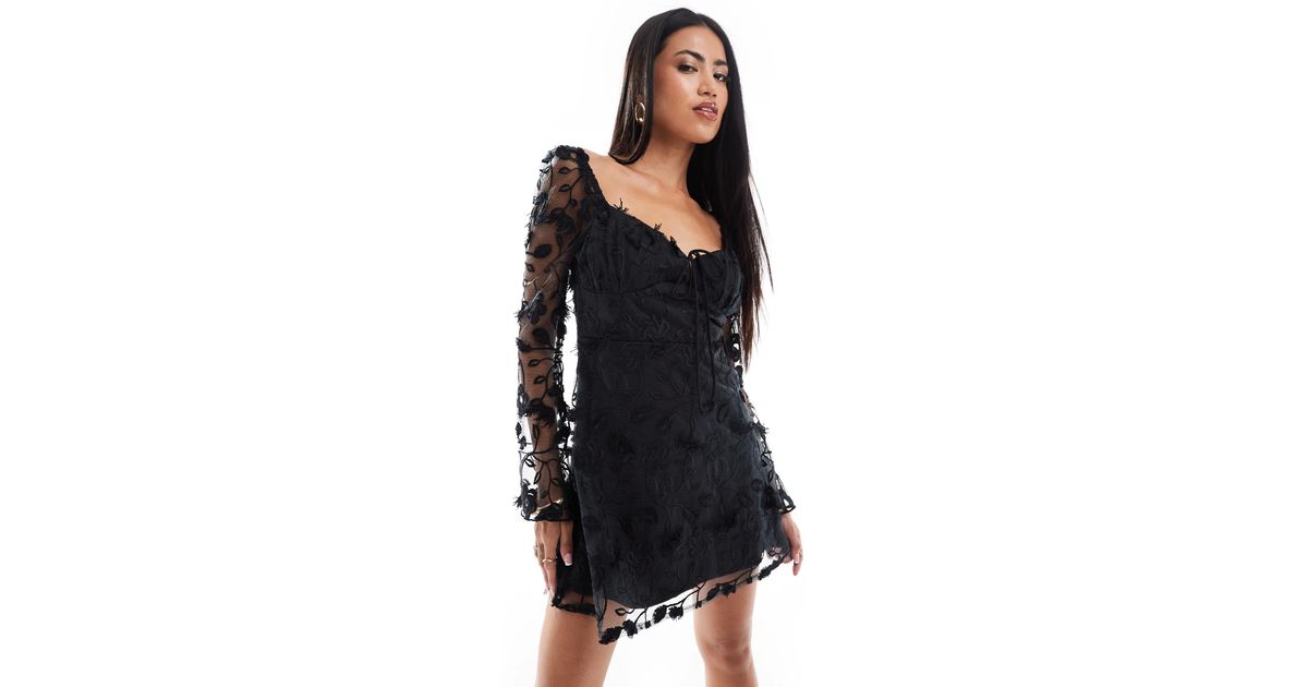 Love Triangle Sweetheart Neck Lace Mini Dress in Black Lyst