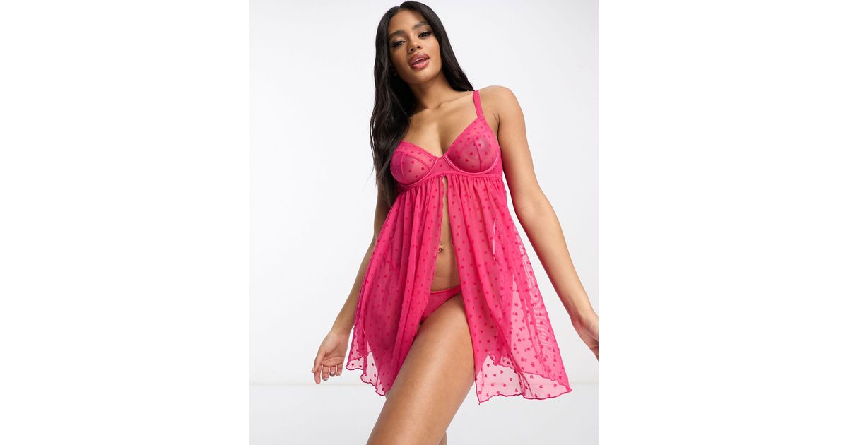 ASOS DESIGN Jacinda lace and mesh underwired chemise and thong in