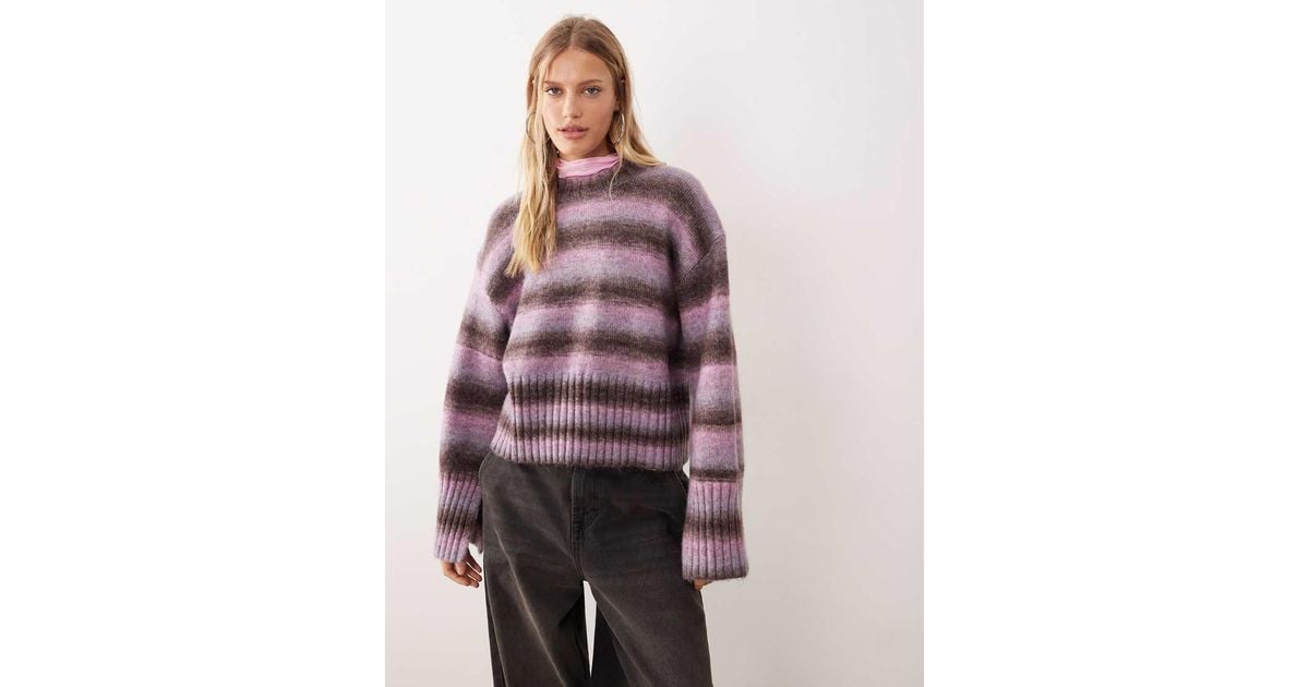 Monki Boxy Jumper With Faded Stripe in Brown | Lyst UK