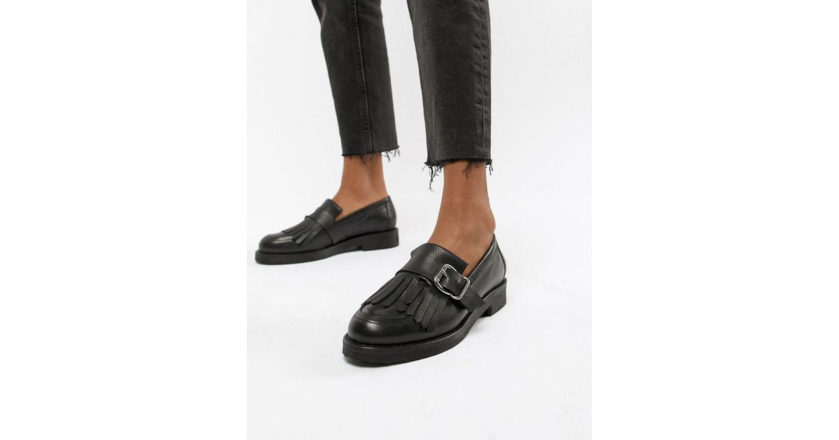 Office Fisher Chunky Leather Fringed Buckle Loafers in Black | Lyst