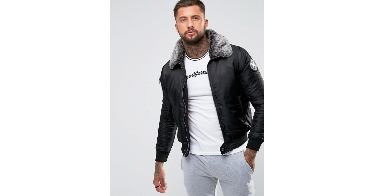 Good for nothing bomber jacket 2024 in black with faux fur hood