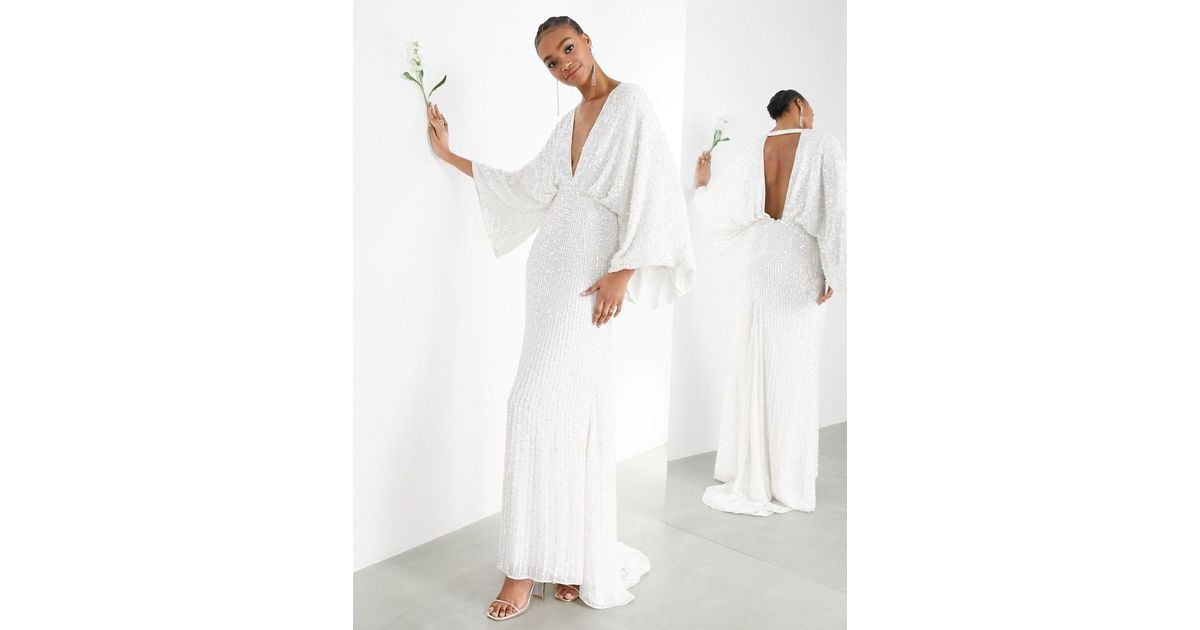 Ciara vestito da sposa con paillettes e maniche a kimono di ASOS - Technical View