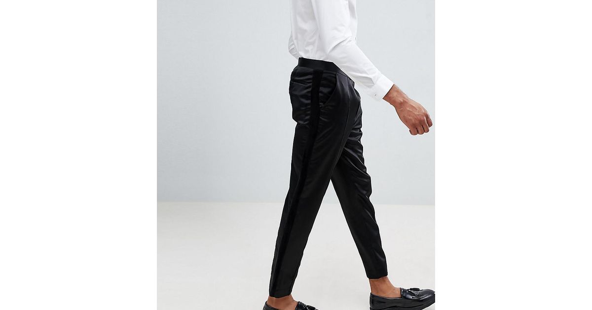 Pantaloni eleganti nero satin stretti in fondo con riga laterale in velluto  da Uomo di ASOS in Nero | Lyst