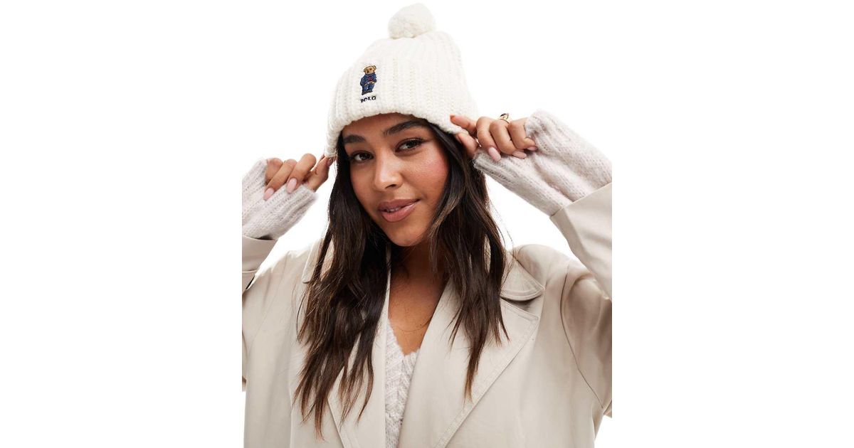 Polo Ralph Lauren Knit Bobble Hat With Bear Logo in Brown Lyst UK