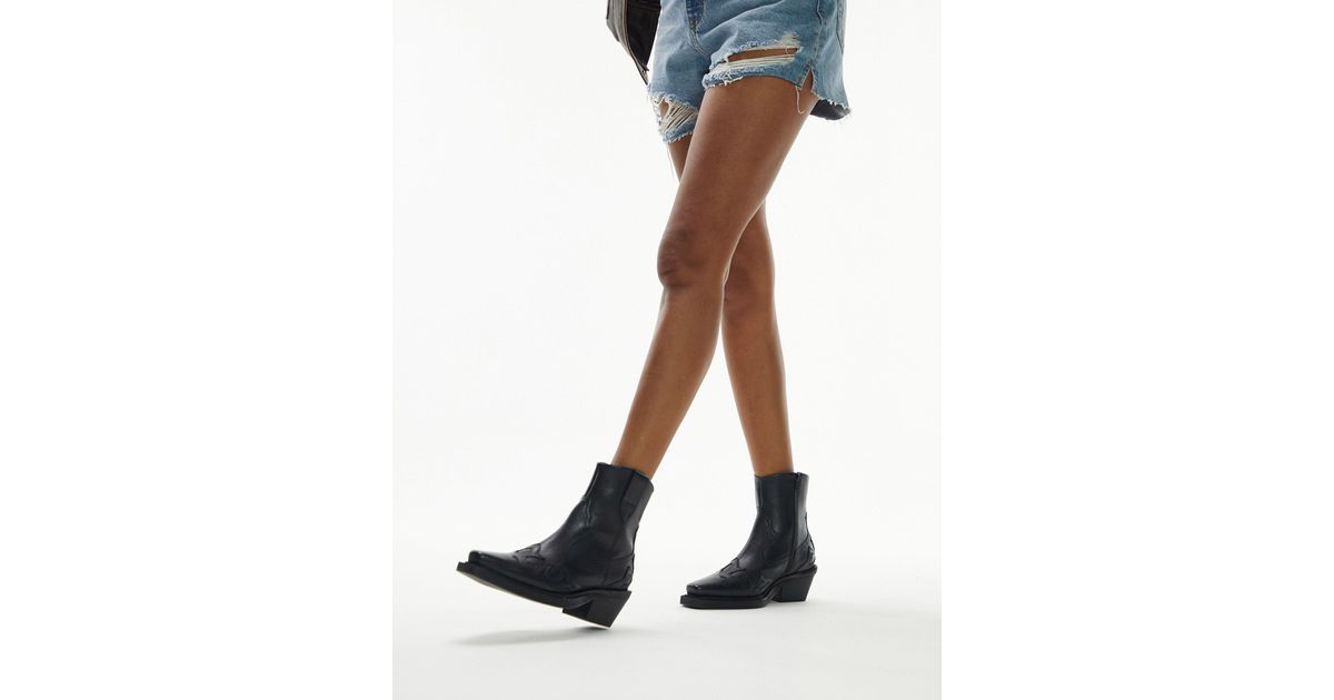 Black leather ankle boots topshop cheap