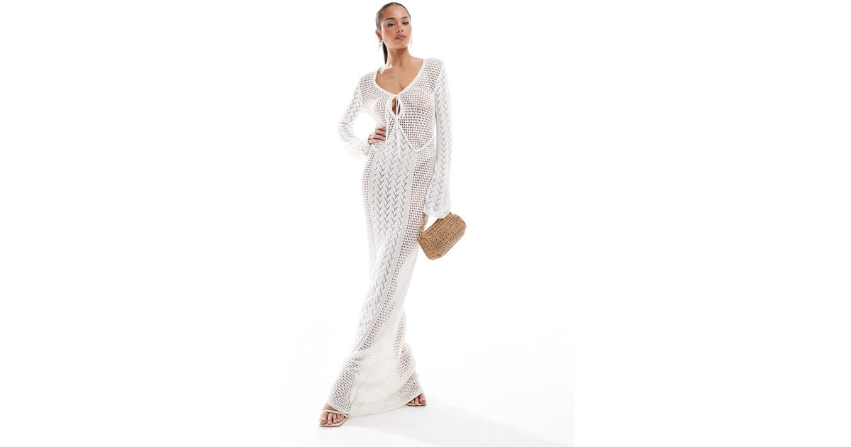 4th & Reckless Crochet Flared Sleeve Keyhole Detail Maxi Beach Dress in White | Lyst 4th & Reckless Crochet Flared Sleeve Keyhole Detail Maxi Beach Dress in White | Lyst