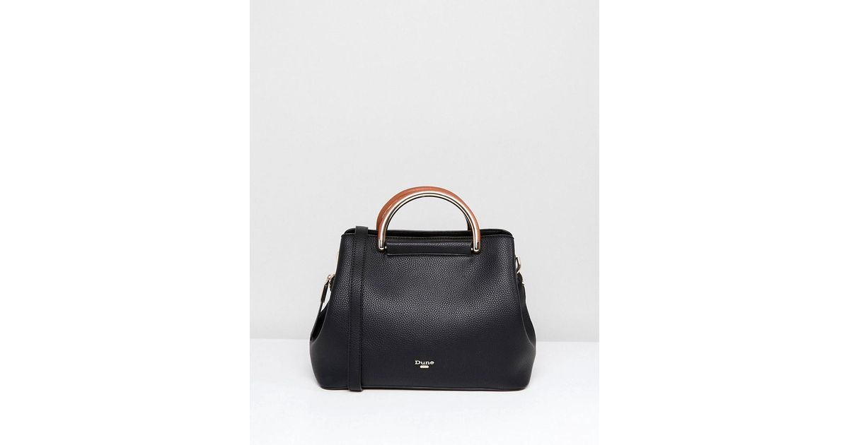 Dune Black Tote Bag With Metal Top Handle