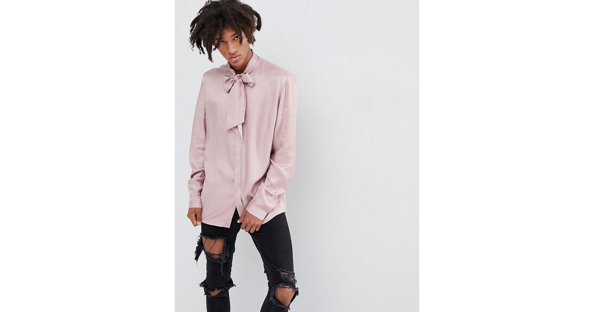 Asos Regular Fit Shirt With Pussy Bow In Pink For Men Lyst