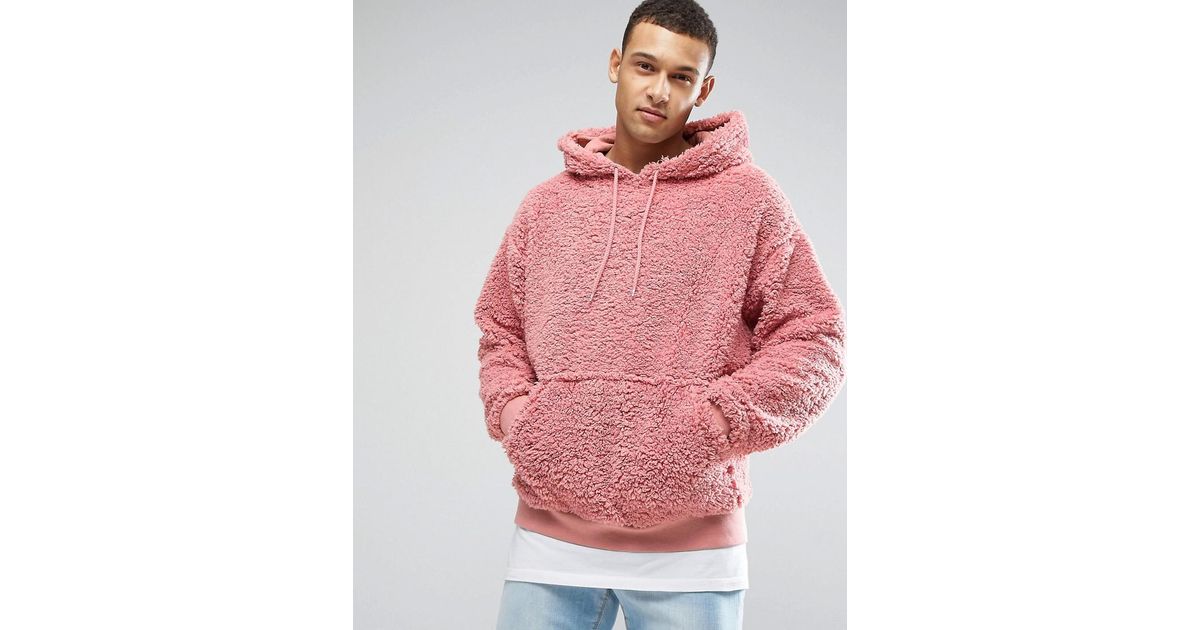 Sweat capuche oversize en imitation peau de mouton ASOS pour homme en coloris Rose Lyst