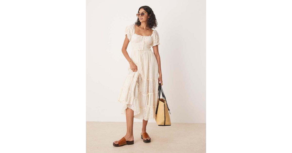 Free People Falling Sun Lace Insert Midi Dress in Natural | Lyst UK Free People Falling Sun Lace Insert Midi Dress in Natural | Lyst UK