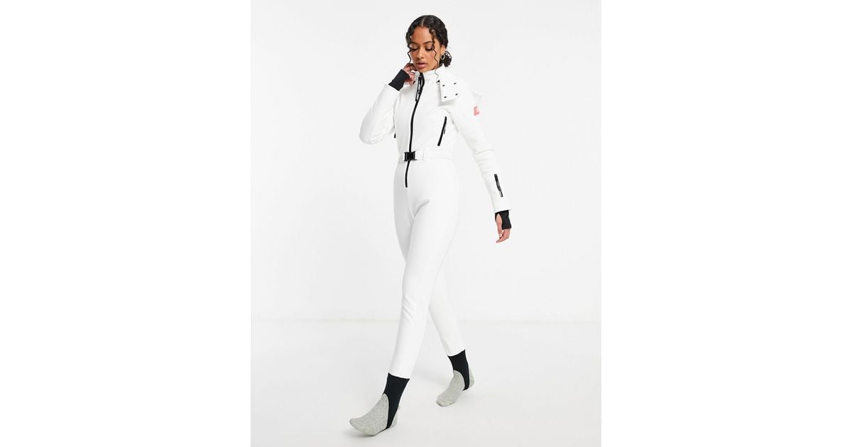 ASOS 4505 Ski Fitted Belted Ski Suit With Hood in White | Lyst
