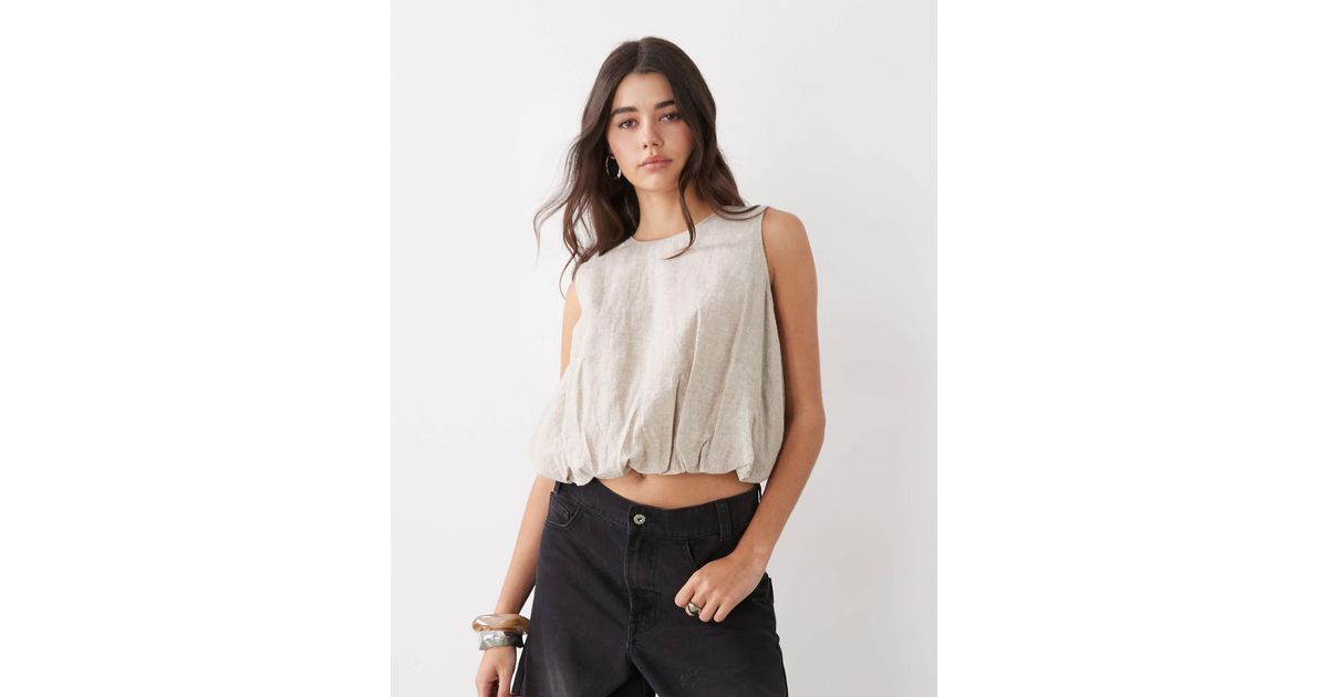 Monki 05913267 Monki Linen Blend Bubble Top in Gray | Lyst
