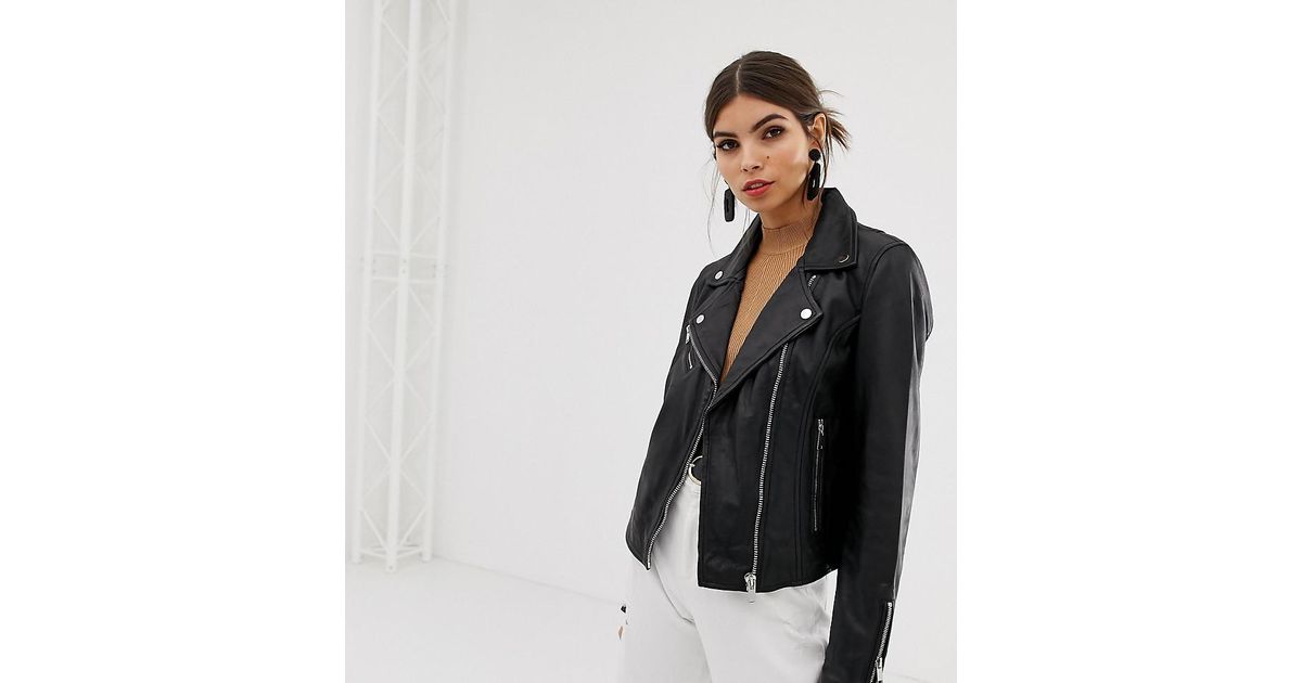 Stradivarius Black Real Leather Biker Jacket