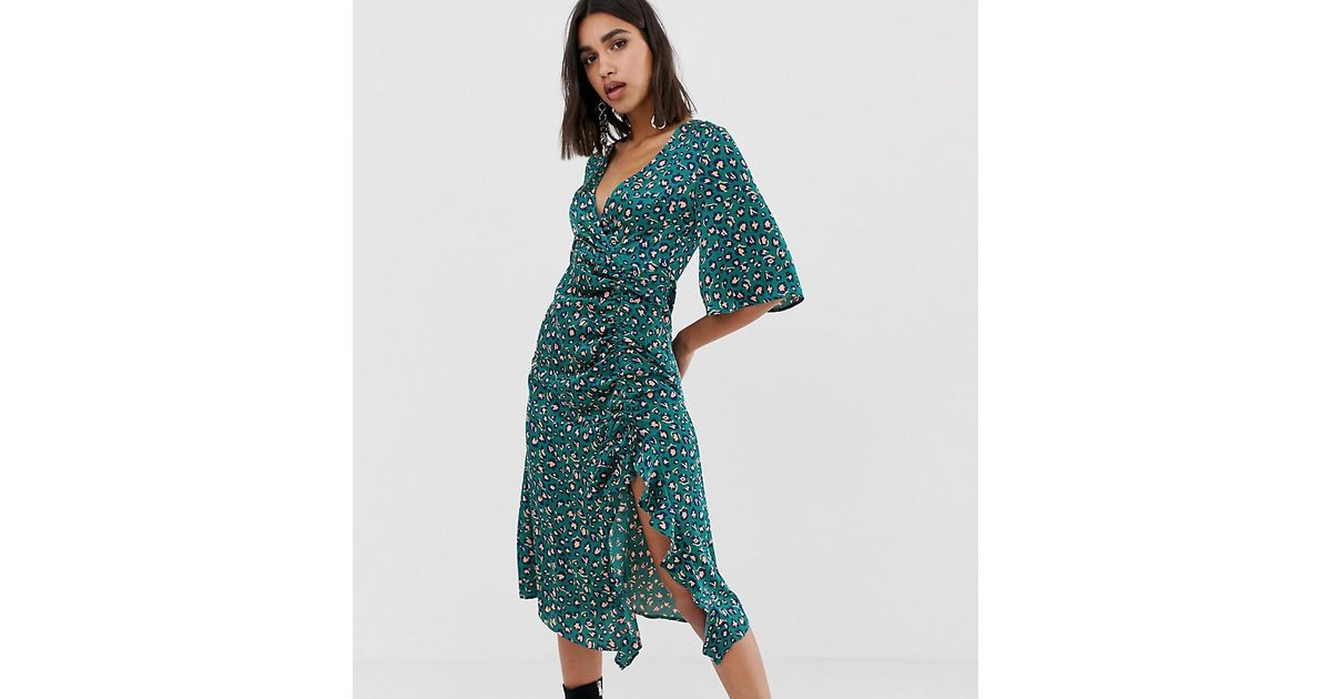 teal satin midi dress
