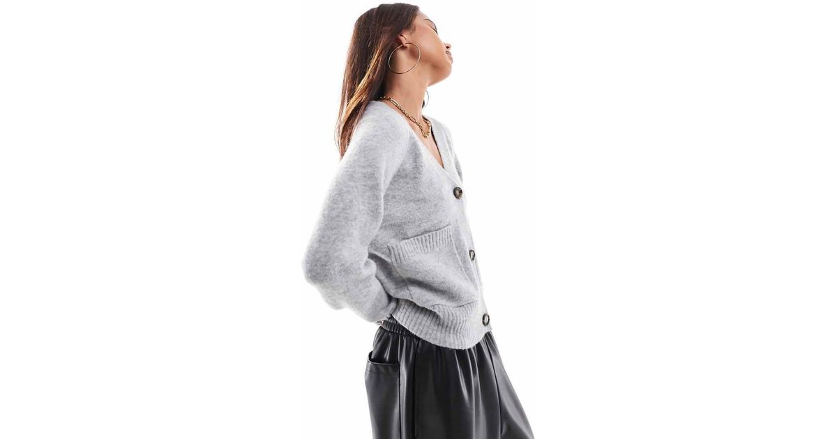 Vero Moda Boxy Knitted Pocket Cardigan in Grey Lyst UK