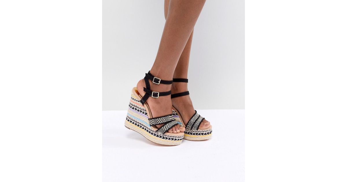 River Island Denim Stripe Wedge Heeled Sandals in Black Lyst