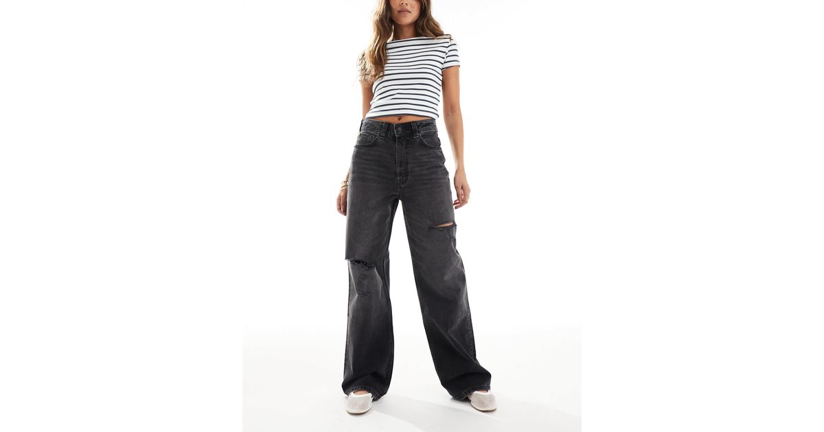 ASOS Wide Leg Dad Jeans With Rips Washed in Blue | Lyst