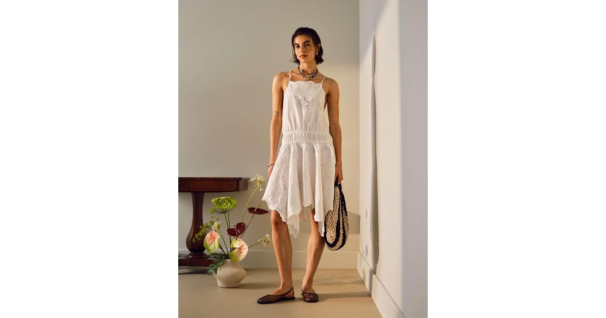 TOPSHOP Heavy Embroidered Hanky Hem Mini Dress in Natural | Lyst