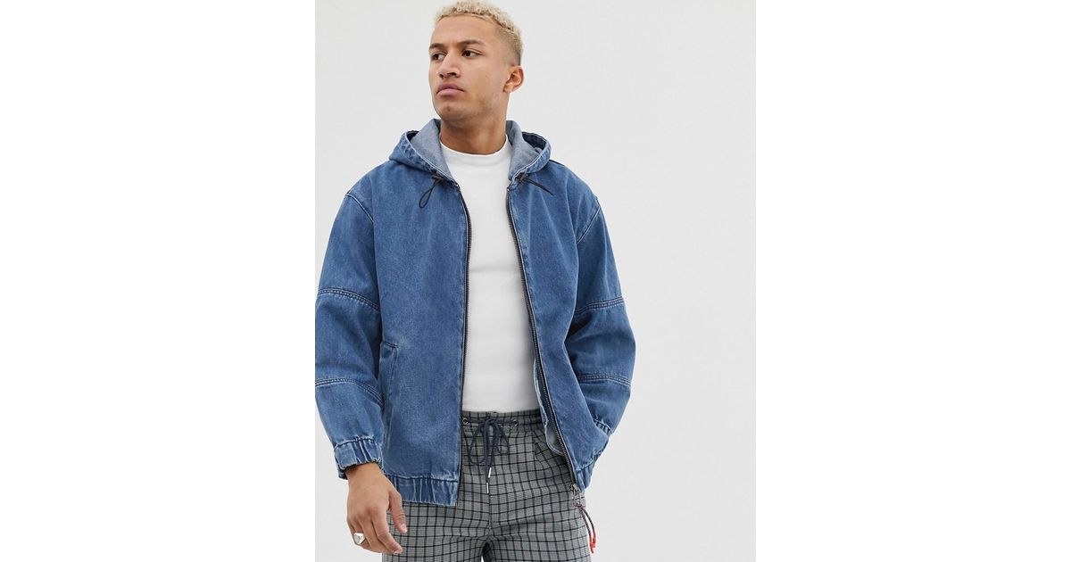 Bomber di jeans blu medio con cappuccioBershka in Denim da Uomo colore Blu  | Lyst