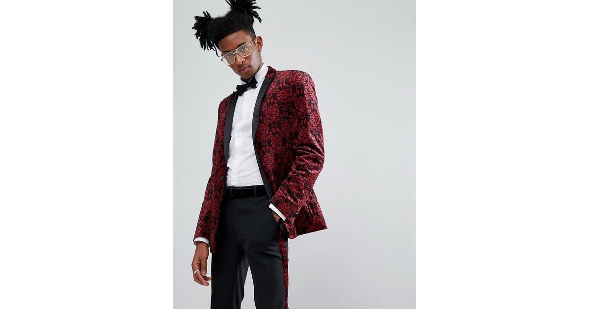 ASOS DESIGN skinny tuxedo blazer in red velvet