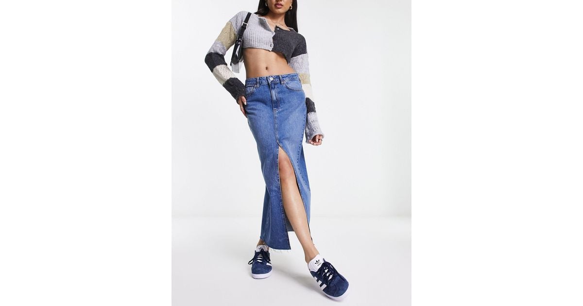 Stradivarius Stretch Denim Maxi Skirt in Blue Lyst