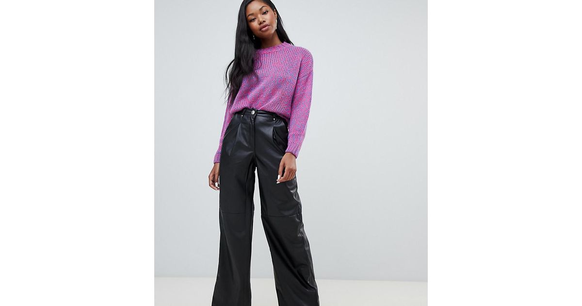 Bershka Faux Leather Wide Leg Trouser 