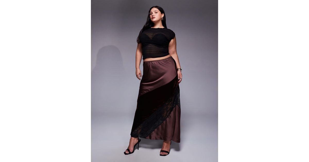 ASOS Asos Design Curve Velvet And Lace Mix Satin Maxi Skirt in Black | Lyst