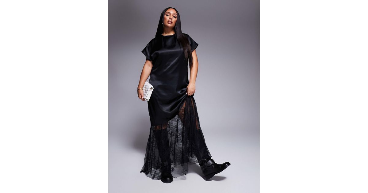 ASOS Asos Design Curve Satin And Lace Mix Maxi T Shirt Dress in Black | Lyst ASOS Asos Design Curve Satin And Lace Mix Maxi T Shirt Dress in Black | Lyst