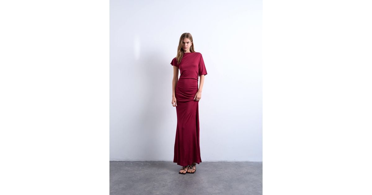 asos design short sleeve slinky maxi dress ASOS Design Slinky Cap Sleeve Maxi Dress with seam detail in Brown