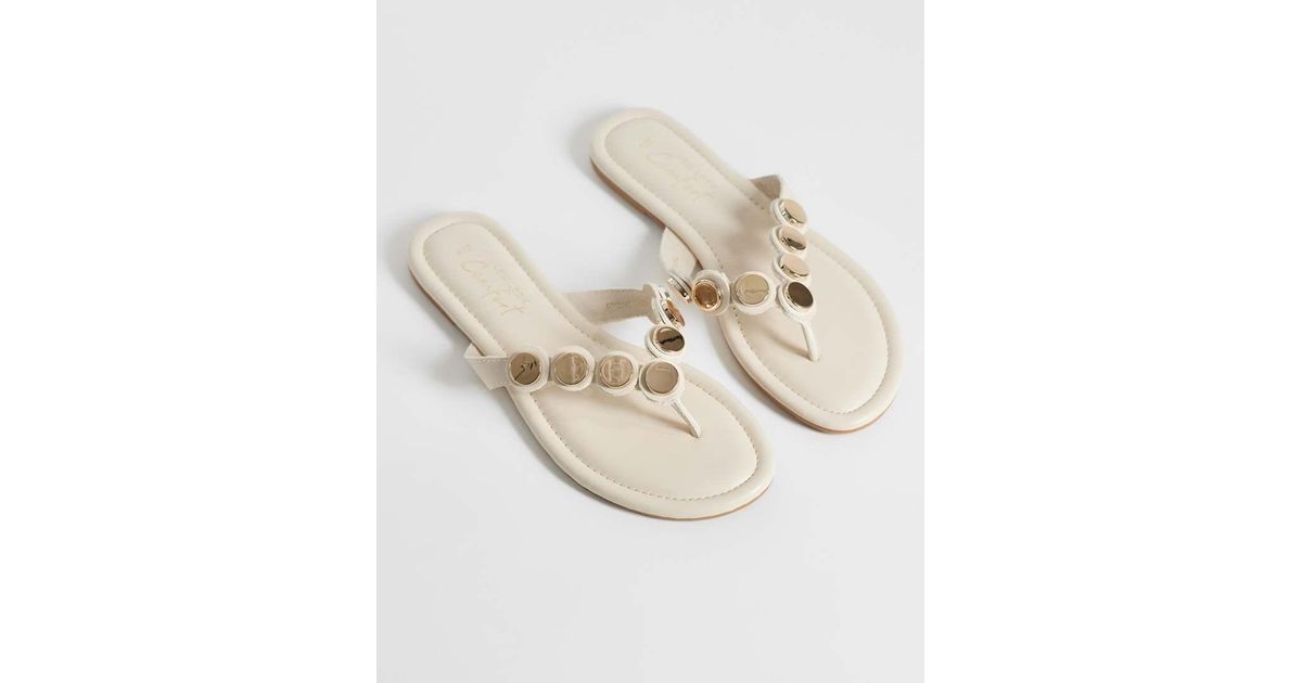 New Look Scallop Detail Toe Post Sandals in Natural | Lyst UK