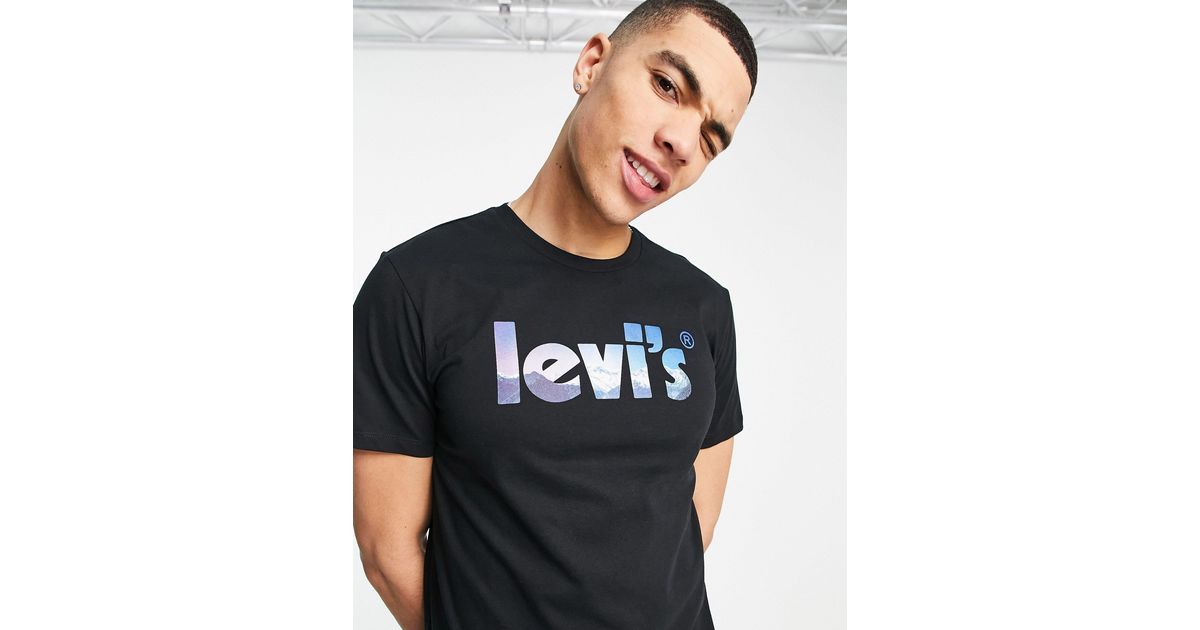 T-shirt With Poster Logo Mountain Print 