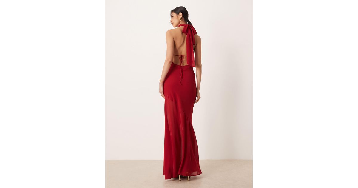 Amy Lynn Scarf Neck Chiffon Maxi Dress in Red | Lyst Canada