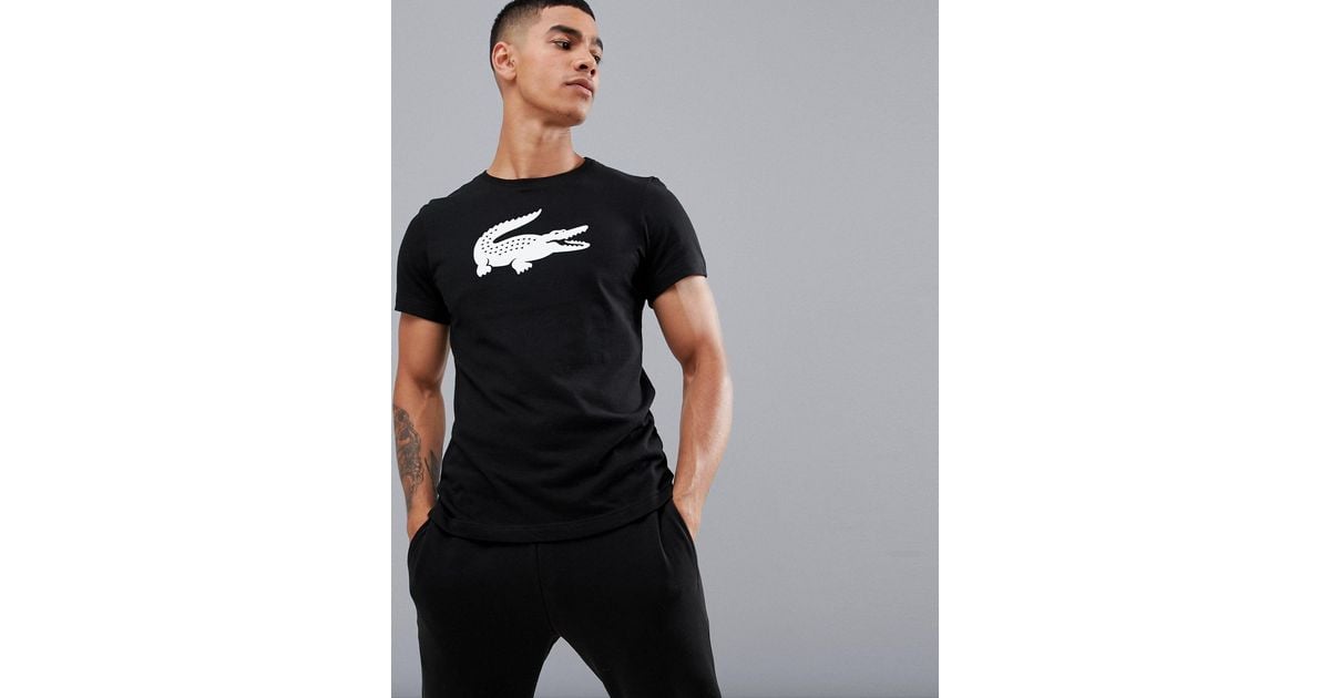 Lacoste Cotton Sport Large Croc Logo T-shirt in Black for Men - Lyst