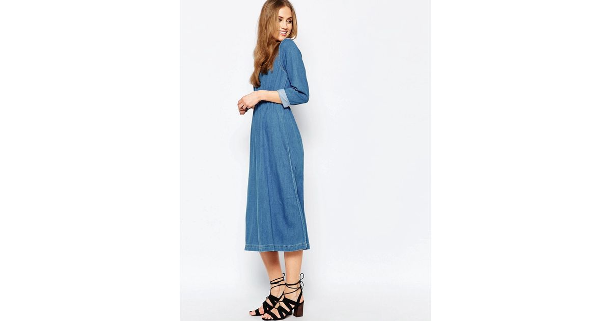 warehouse denim button midi dress