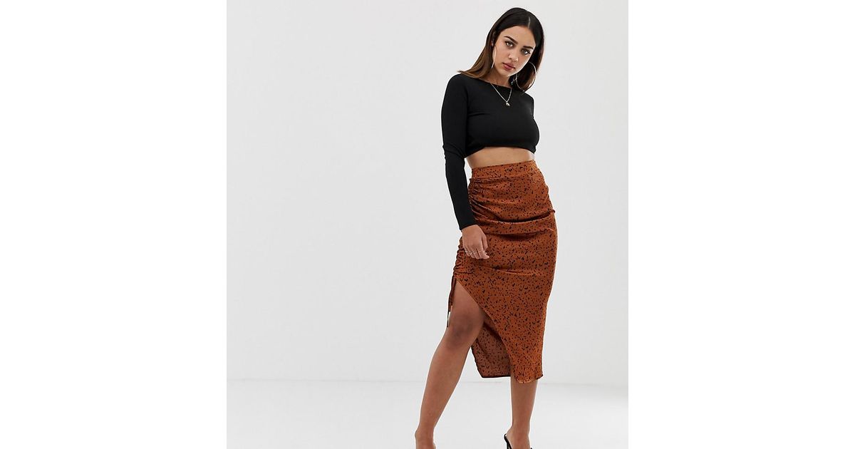 Side Ruched Midi Skirt ...