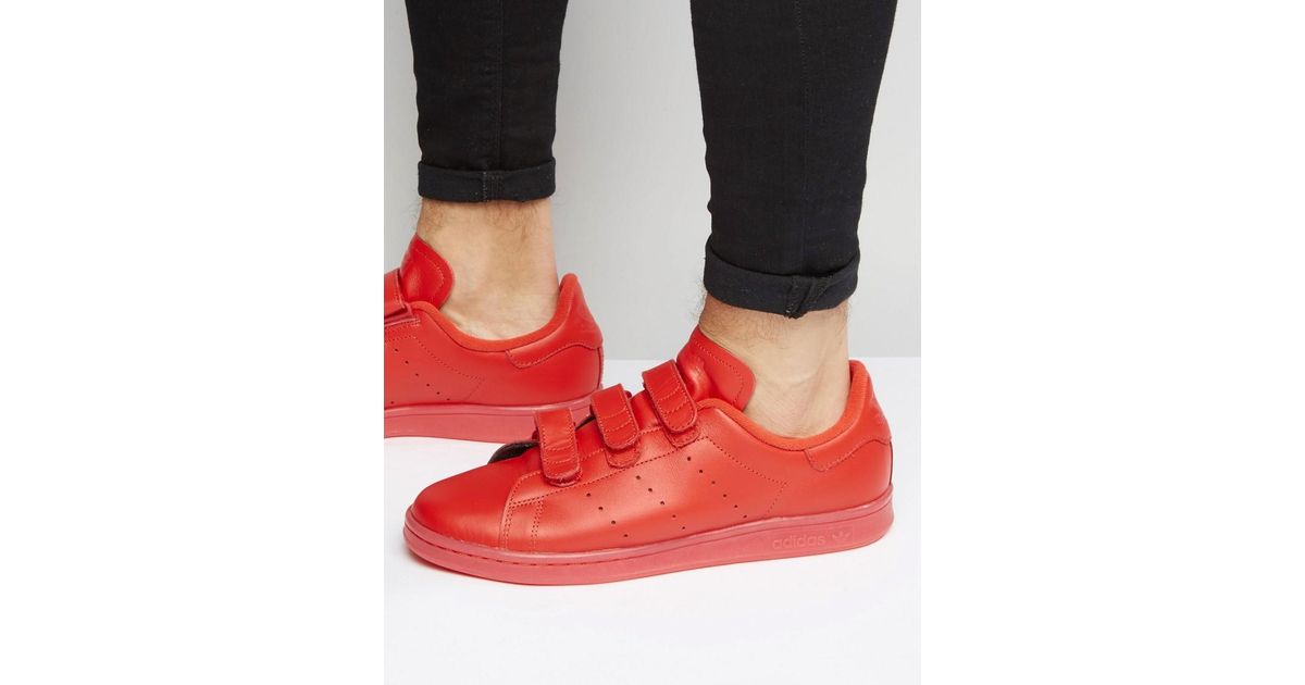 adidas Originals Leather Stan Smith Velcro Trainers In Red S80043 for Men |  Lyst