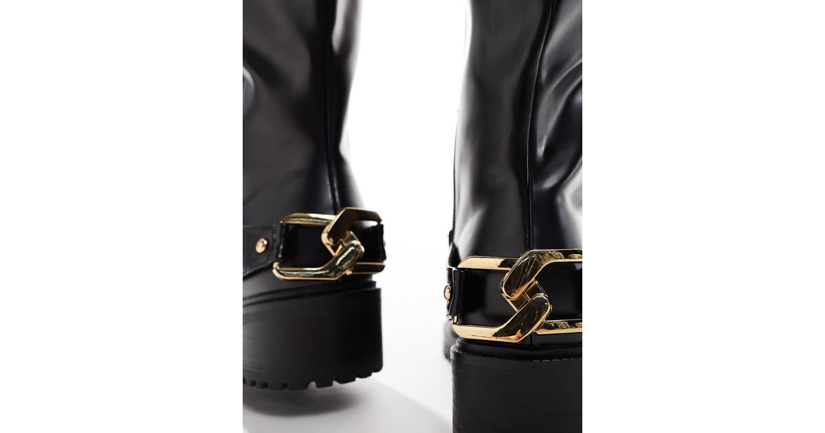 simmi london melisa knee boots in with metal plating in black croc