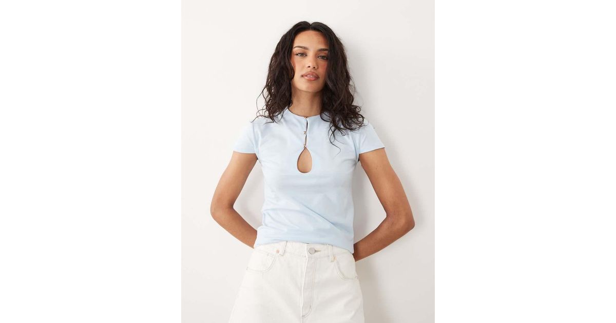 ASOS Buttoned Keyhole Detail Top With Cap Sleeves in White | Lyst UK