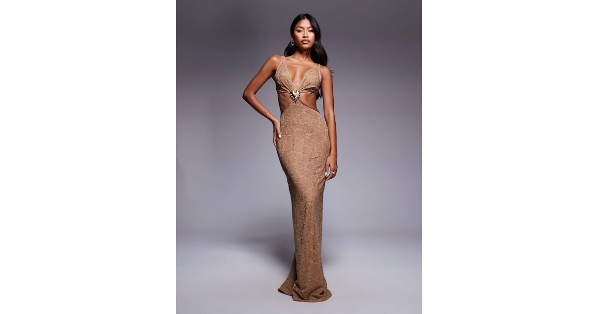 South Beach Lace Cut Out Maxi Beach Dress in Natural | Lyst