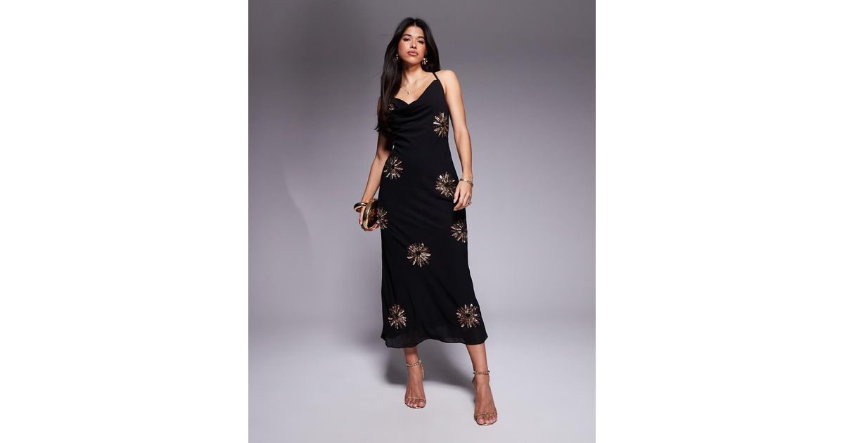 river island sequin cowl neck maxi dress in black River Island Sequin Cowl Neck Maxi Dress in Black
