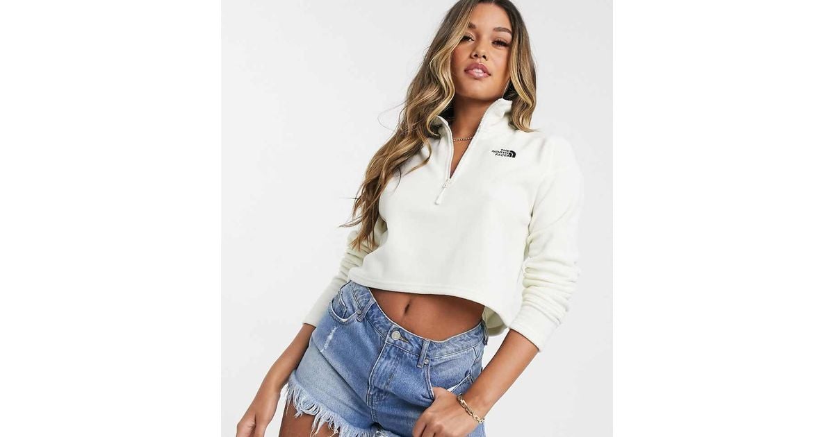 The North Face 100 Glacier 1/4 Zip Cropped Fleece in White Lyst UK